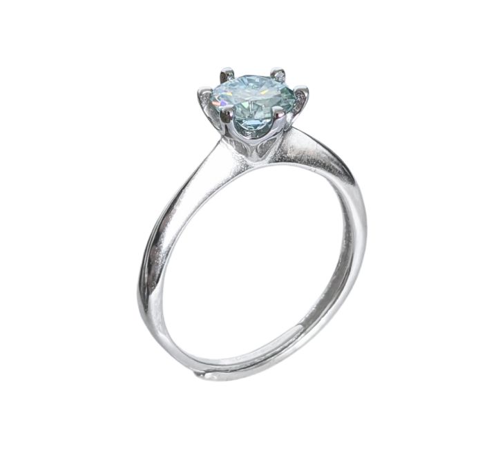 Bague Solitaire en Cuivre Blanc Ajustable Facettée Moissanite AA