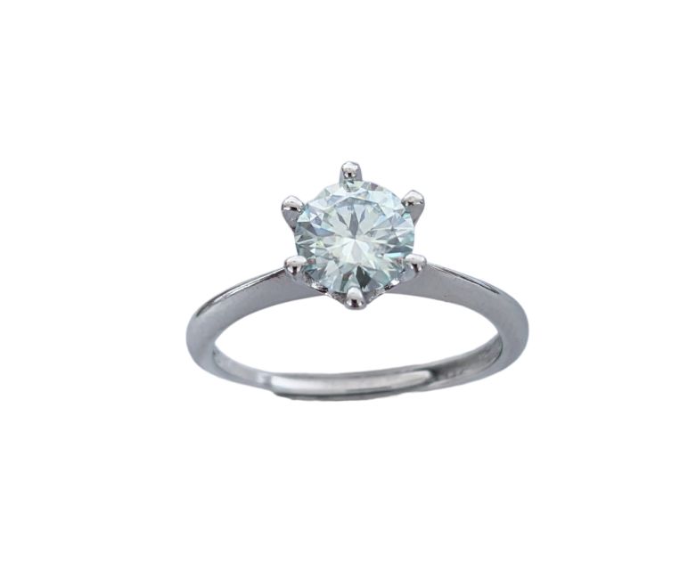 Bague Solitaire en Cuivre Blanc Ajustable Facettée Moissanite AA chez Arabesk|fr