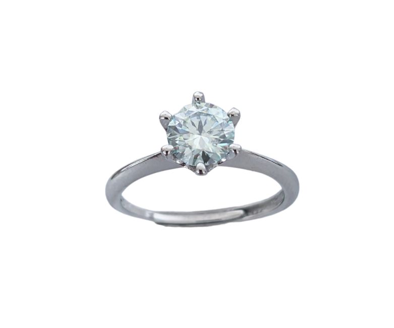 Bague Solitaire en Cuivre Blanc Ajustable Facettée Moissanite AA