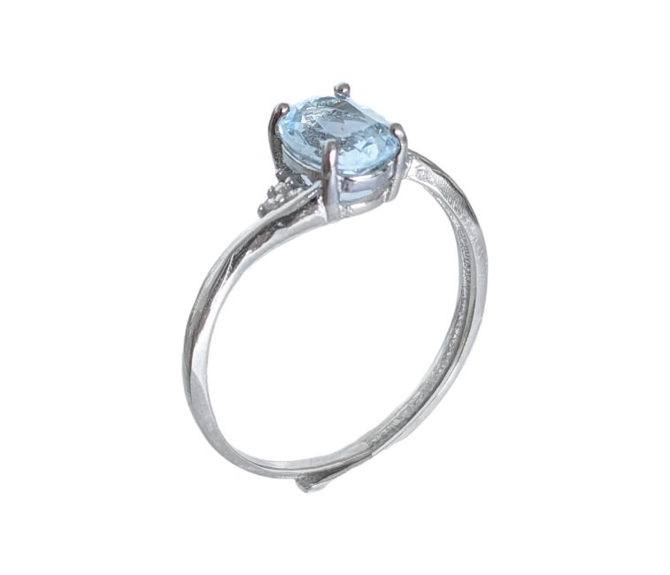 Bague Solitaire en Cuivre Blanc Ajustable Ovale Facetté Topaz AA