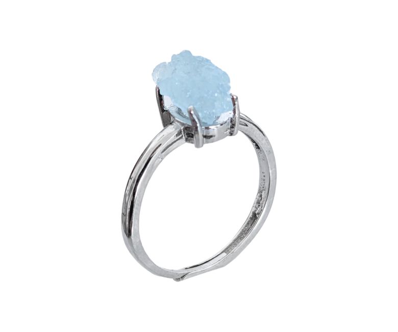 Bague en Cuivre Blanc Ajustable Pierre Brute Aigue Marine AA