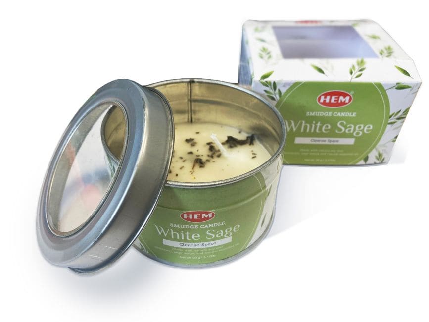 HEM  Bougie Sauge Blanche avec pierre chez Arabesk