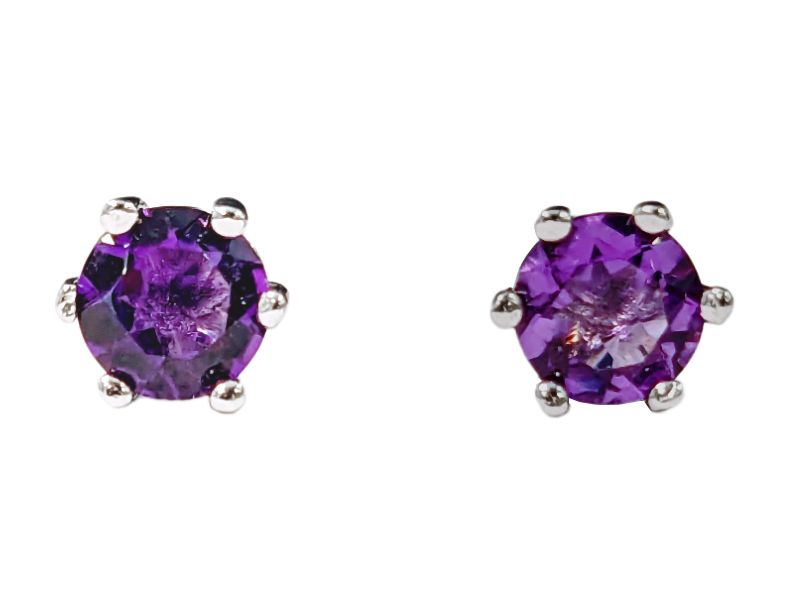 Boucles d'Oreilles Solitaire en Cuivre Blanc Amethyste Facettée AA stud