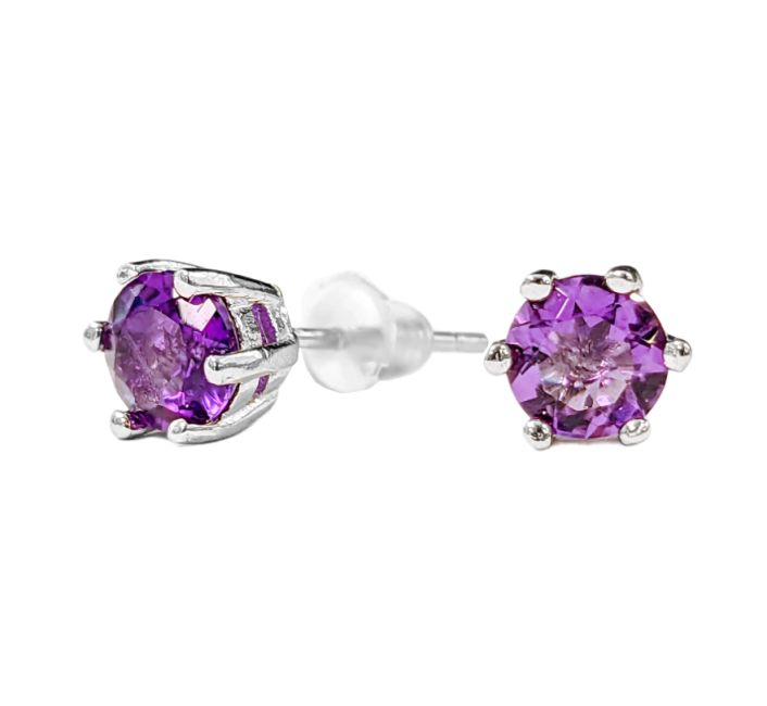 Boucles d'Oreilles Solitaire en Cuivre Blanc Amethyste Facettée AA stud