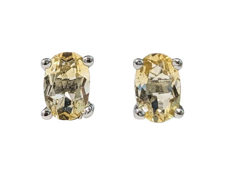 Boucles d'Oreilles Solitaire en Cuivre Blanc Facettée Citrine Naturelle AA stud