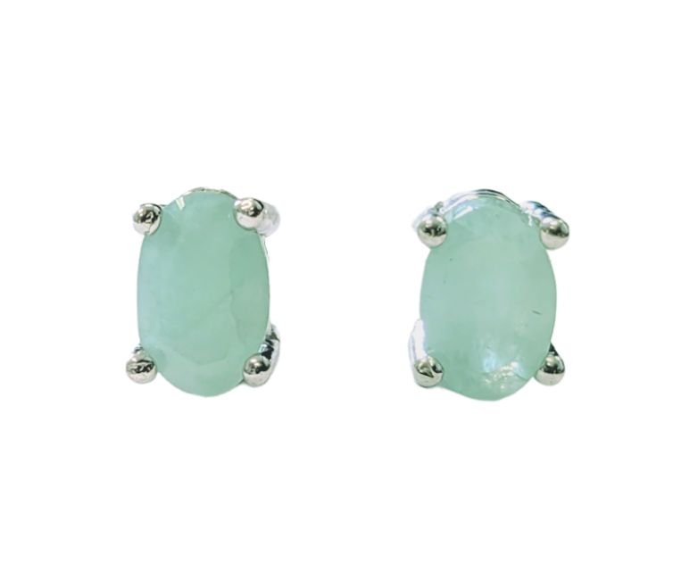 Boucles d'Oreilles Solitaire en Cuivre Blanc Emeraude AAA stud