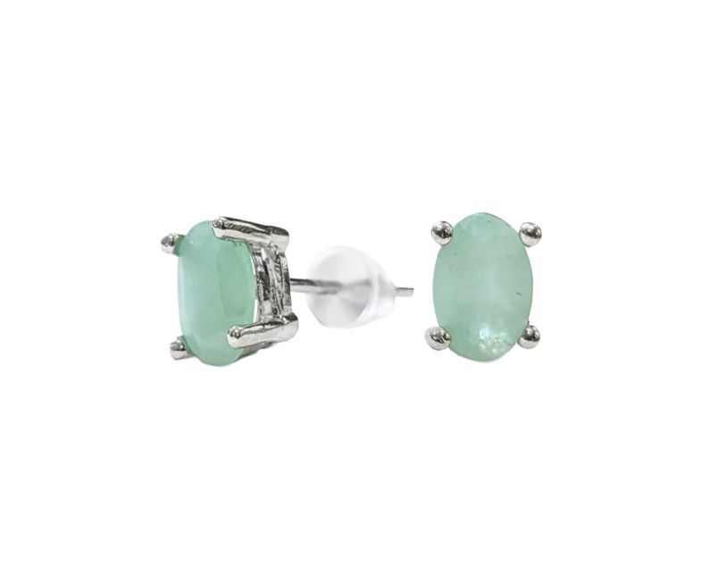 Boucles d'Oreilles Solitaire en Cuivre Blanc Emeraude AAA stud