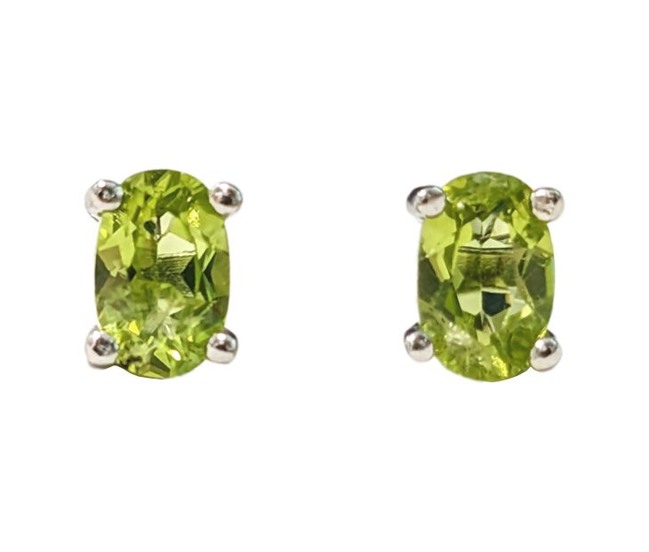 Boucles d'Oreilles Solitaire en Cuivre Blanc Facettée Péridot AA stud