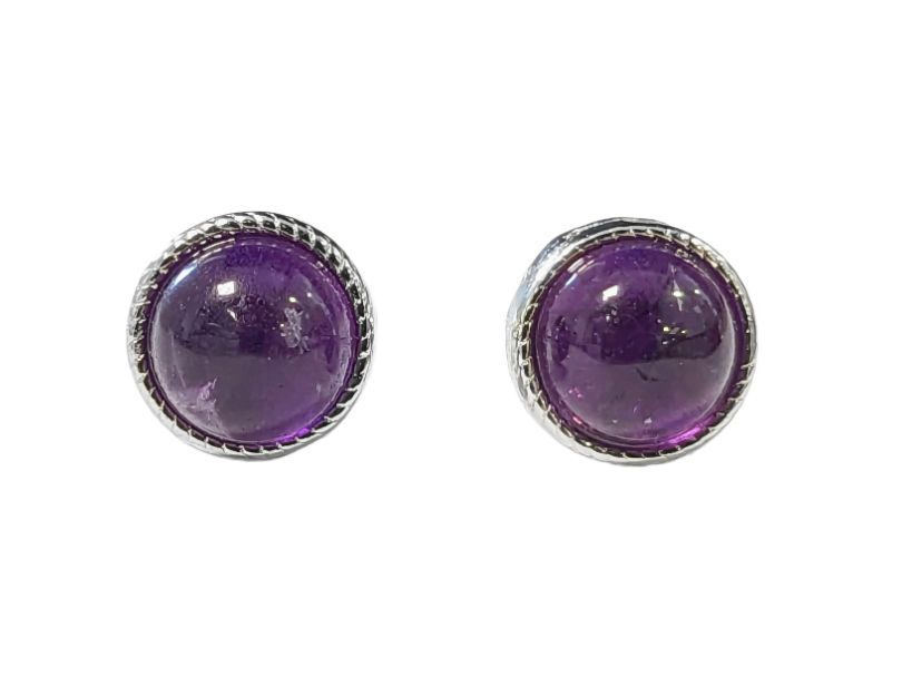 Boucles d'Oreilles Ronde en Cuivre Blanc Amethyste AA stud