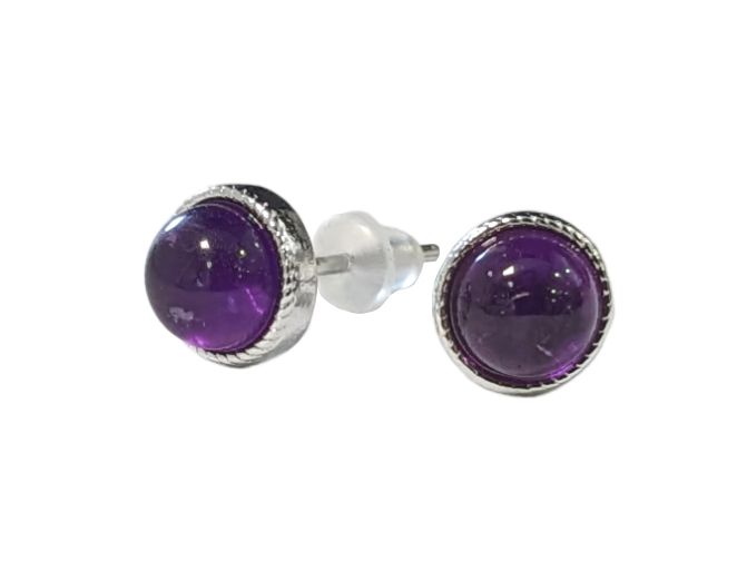 Boucles d'Oreilles Ronde en Cuivre Blanc Amethyste AA stud