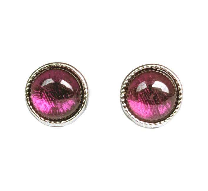 Boucles d'Oreilles Ronde en Cuivre Blanc Grenat Rouge AA stud