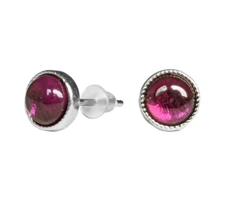 Boucles d'Oreilles Ronde en Cuivre Blanc Grenat Rouge AA stud