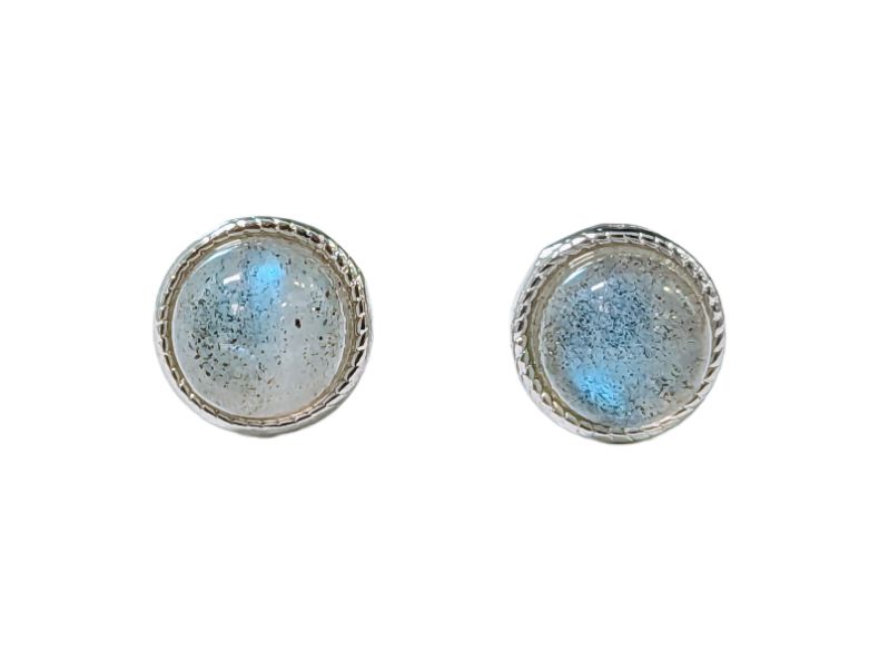 Boucles d'Oreilles Ronde en Cuivre Blanc Labradorite AA stud