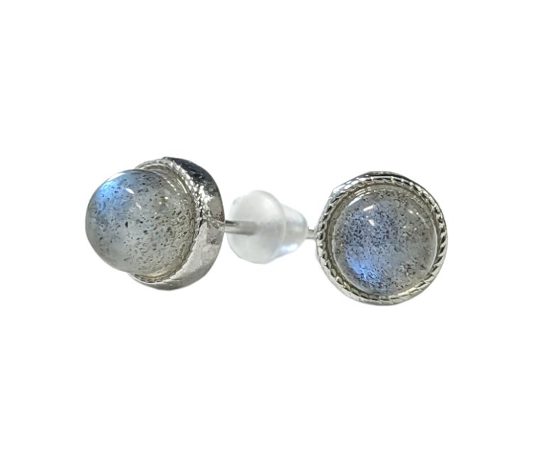 Boucles d'Oreilles Ronde en Cuivre Blanc Labradorite AA stud