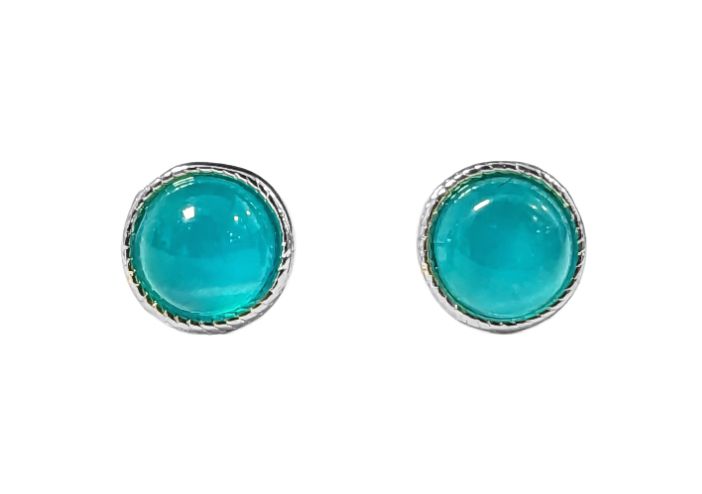 Boucles d'Oreilles Ronde en Cuivre Blanc Amazonite AA stud