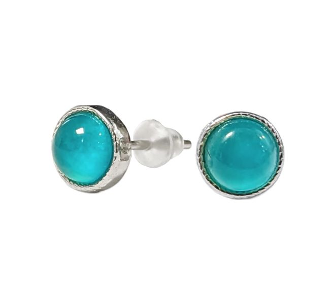 Boucles d'Oreilles Ronde en Cuivre Blanc Amazonite AA stud