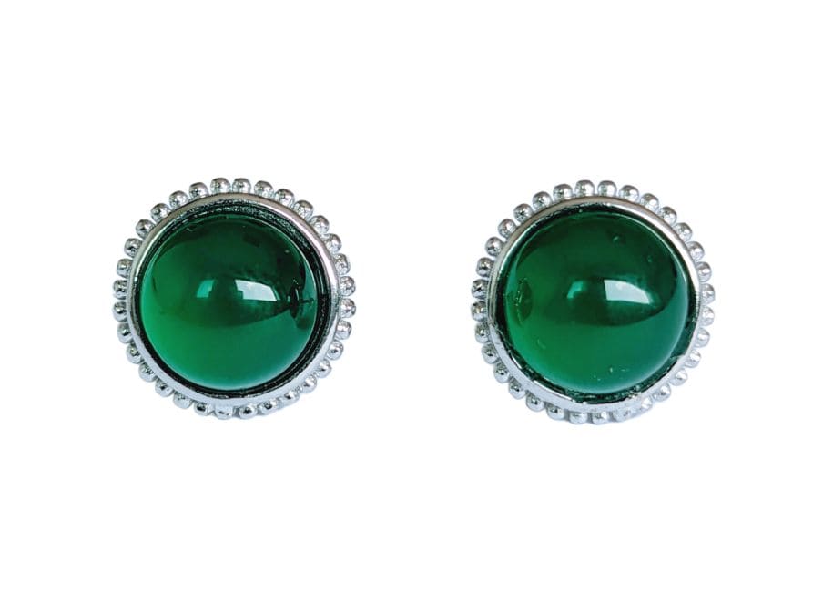 Boucles d'Oreilles Ronde en Cuivre Blanc Chrysoprase AA stud