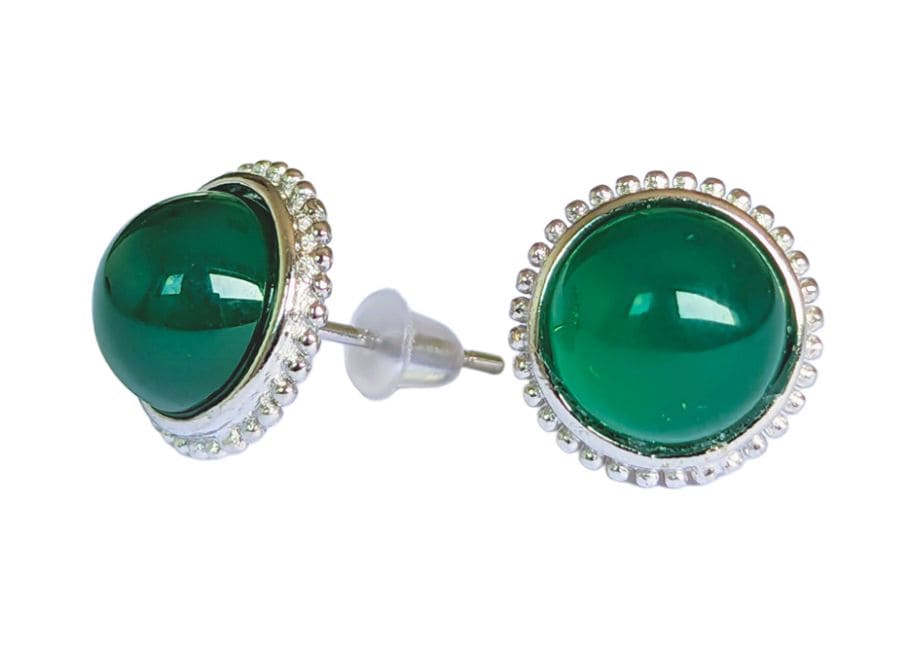 Boucles d'Oreilles Ronde en Cuivre Blanc Chrysoprase AA stud