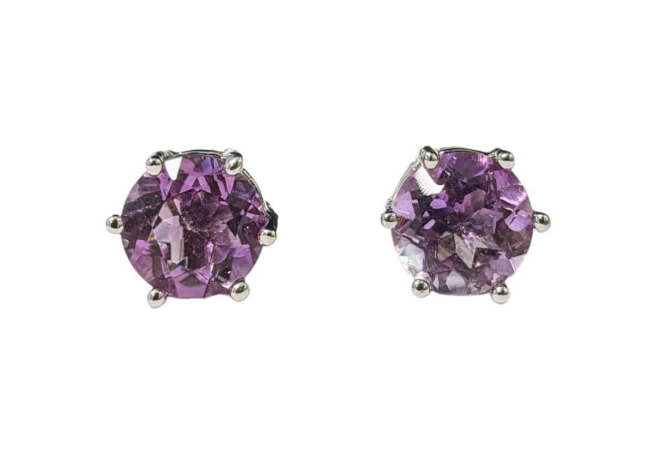 Boucles d'Oreilles Solitaire en Cuivre Blanc Amethyste Facettée AA stud