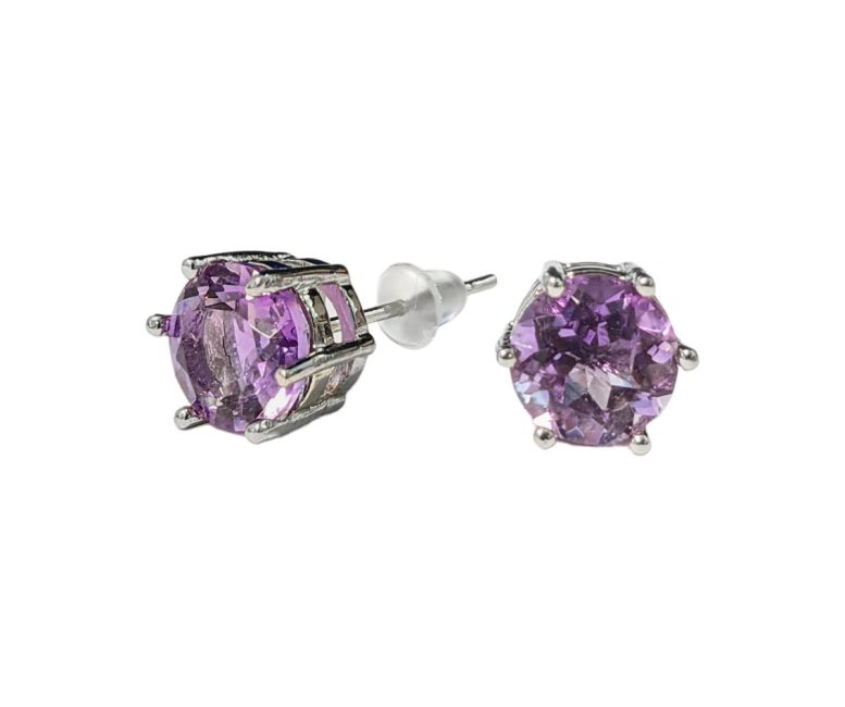 Boucles d'Oreilles Solitaire en Cuivre Blanc Amethyste Facettée AA stud