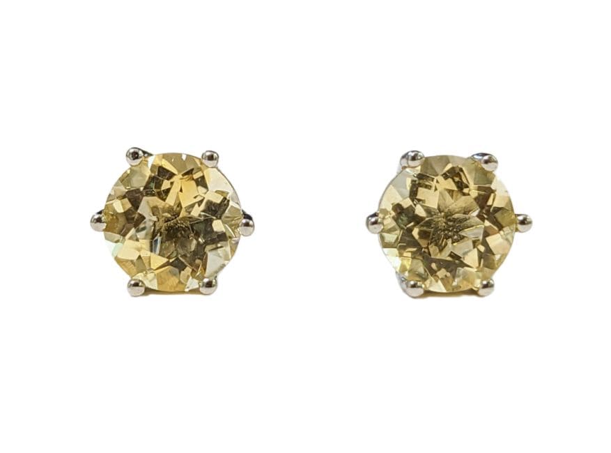 Boucles d'Oreilles Solitaire en Cuivre Blanc Citrine Naturelle AA stud