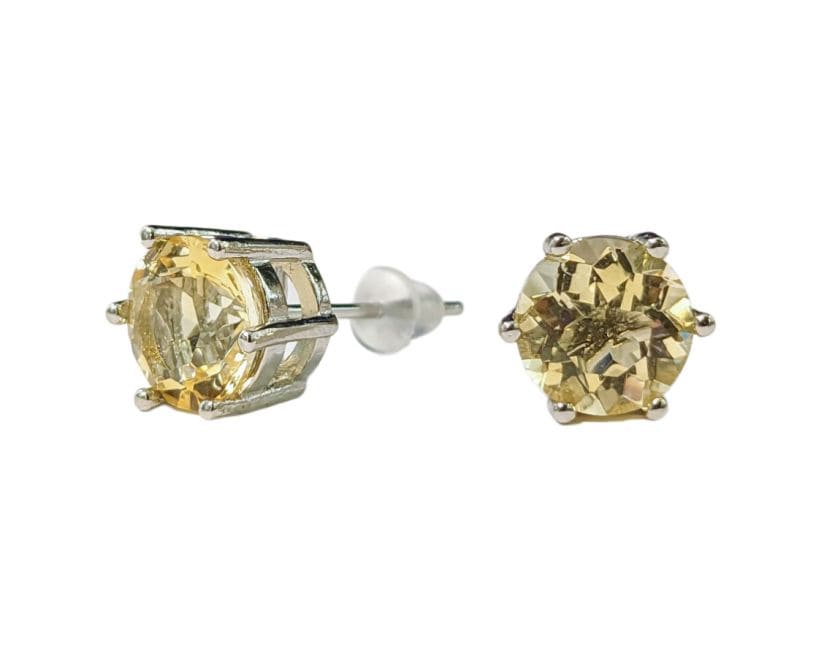 Boucles d'Oreilles Solitaire en Cuivre Blanc Citrine Naturelle AA stud