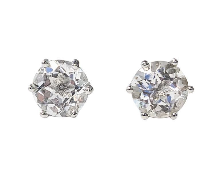 Boucles d'Oreilles Solitaire en Cuivre Blanc Cristal de Roche AA stud