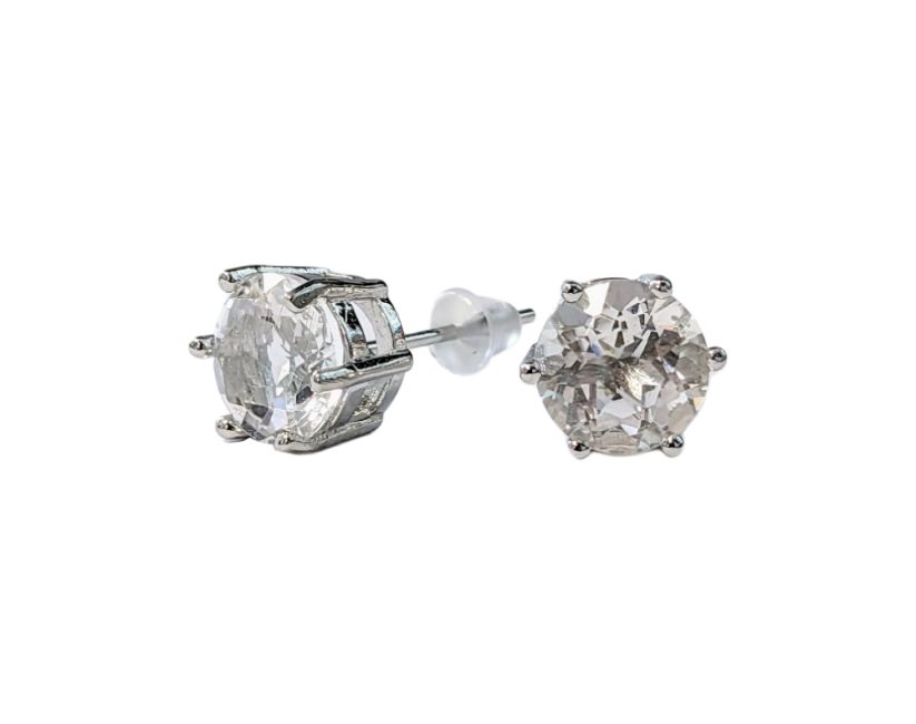 Boucles d'Oreilles Solitaire en Cuivre Blanc Cristal de Roche AA stud