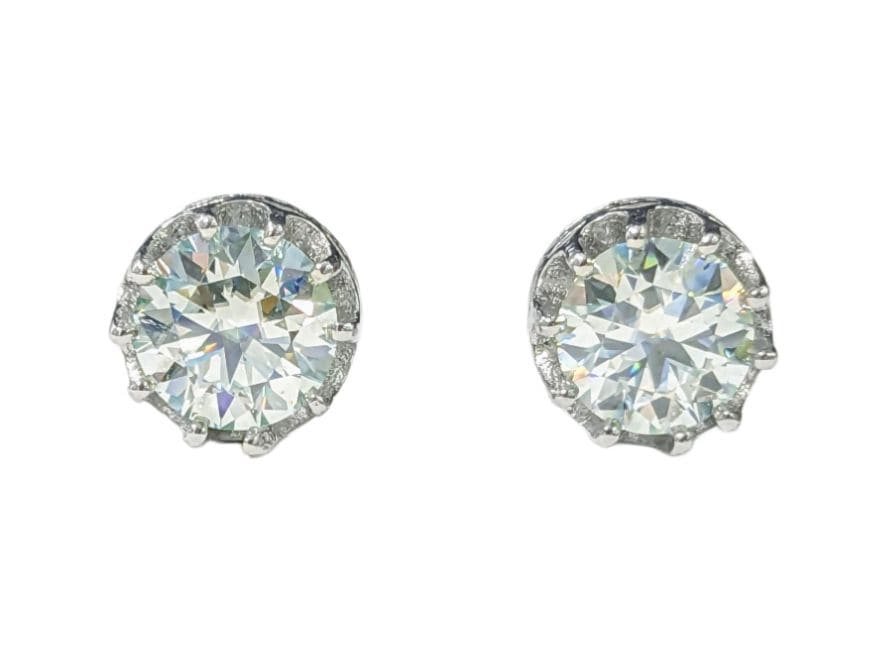 Boucles d'Oreilles Solitaire en Cuivre Blanc Facettée Moissanite AA stud