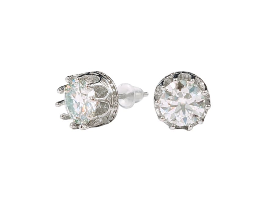 Boucles d'Oreilles Solitaire en Cuivre Blanc Facettée Moissanite AA stud