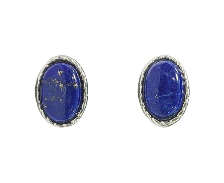 Boucles d'Oreilles Ovale en Cuivre Blanc Lapis Lazuli AA stud