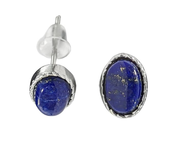 Boucles d'Oreilles Ovale en Cuivre Blanc Lapis Lazuli AA stud