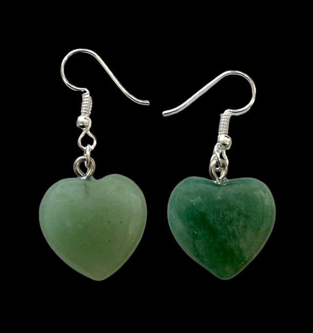 Boucles d'Oreilles Cœur Aventurine Verte 20mm