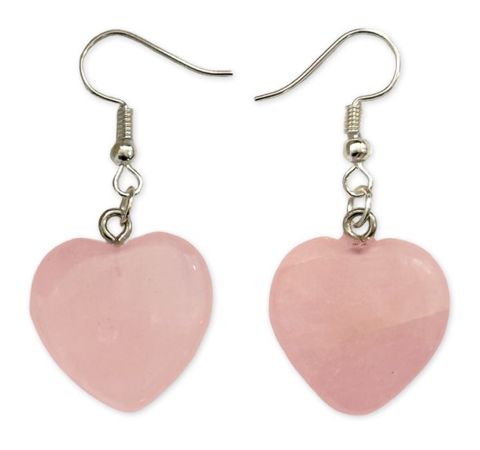 Boucles d'Oreilles Cœur Quartz Rose 20mm