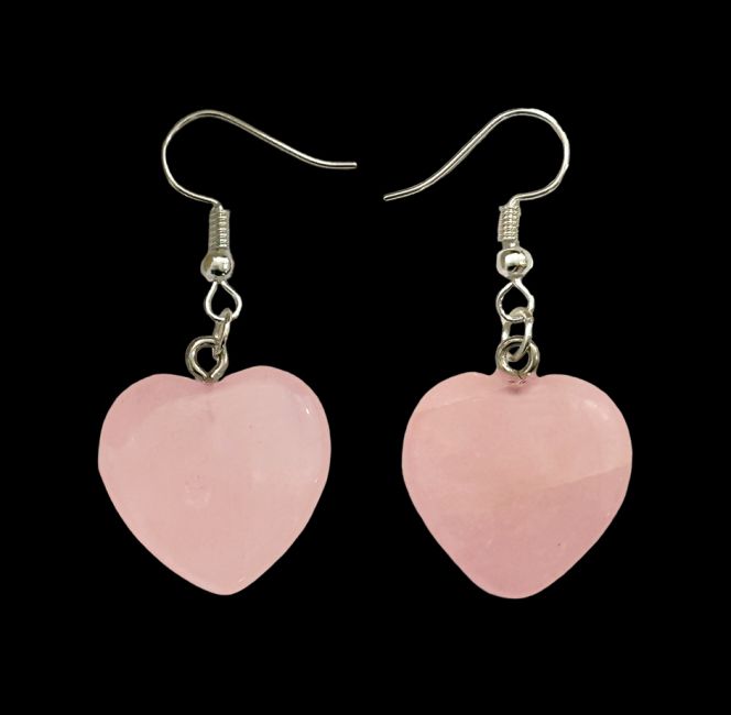 Boucles d'Oreilles Cœur Quartz Rose 20mm