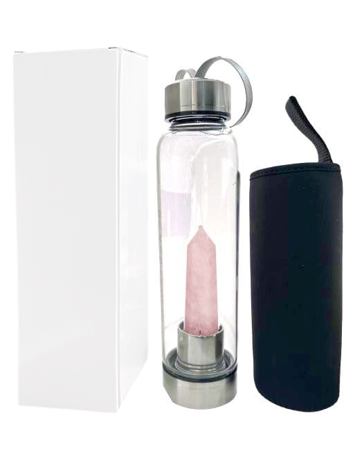 Bouteille Tadasana pointe Quartz Rose crochetée chez Arabesk|fr
