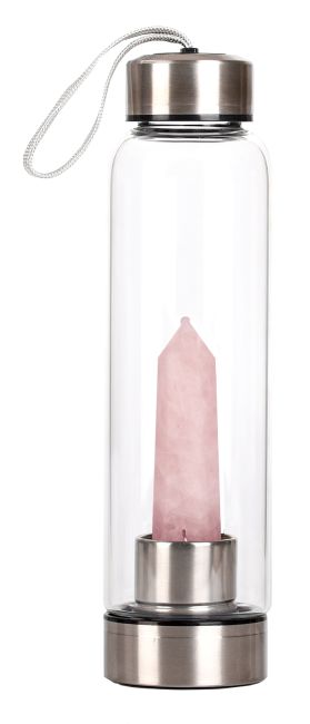 Bouteille Tadasana pointe Quartz Rose crochetée chez Arabesk