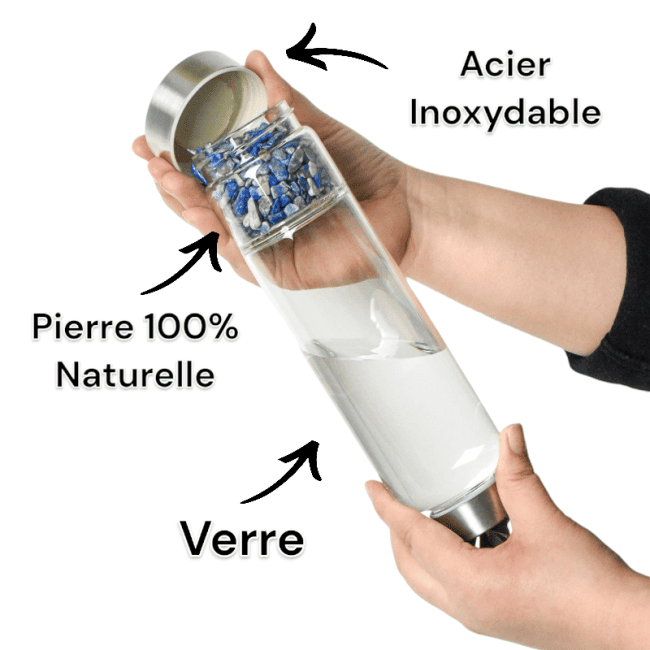 Bouteille avec cristaux Oeil du tigre chez Arabesk|fr