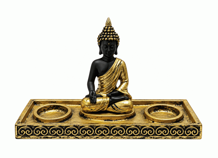 Bougeoir Bouddha Méditation Doré et Noir en Résine 22 cm chez Arabesk
