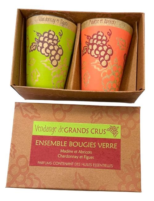 Boite de 2 Bougies Maroma en verre Madère et Abricots - Chardonnay et Figues 70g