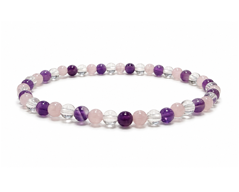 Bracelet Améthyste Cristal de Roche Quartz Rose A Perles 4mm