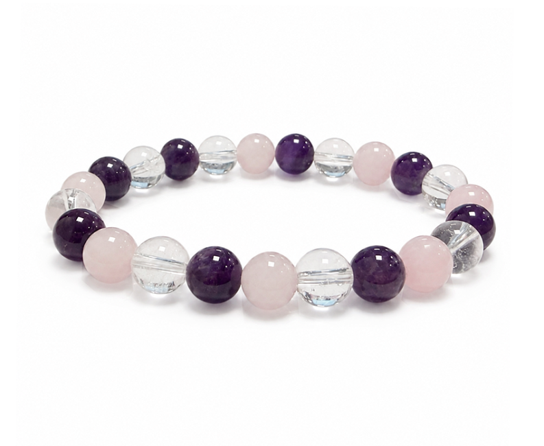 Bracelet Améthyste Cristal de Roche Quartz Rose A Perles 8mm