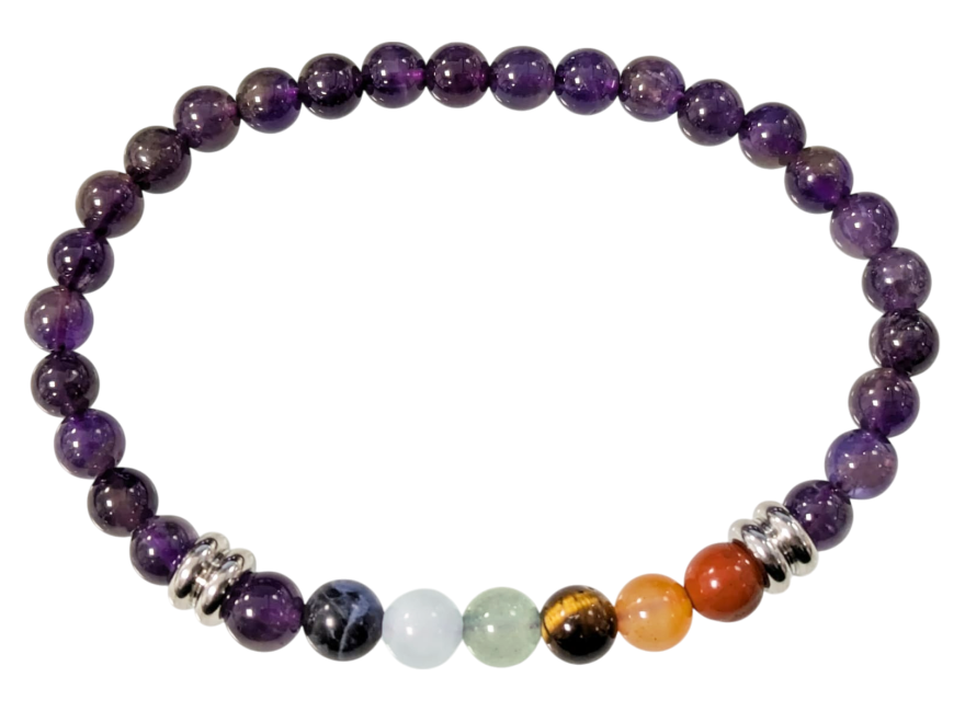 Bracelet Amethyste 7 chakras A perles 6mm chez Arabesk
