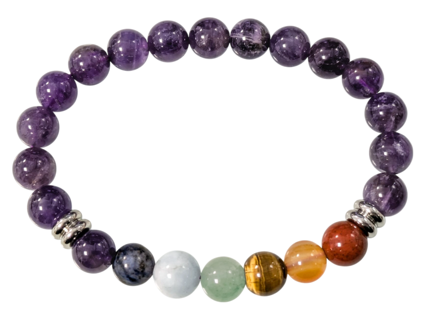 Bracelet Amethyste 7 chakras A perles 8mm chez Arabesk