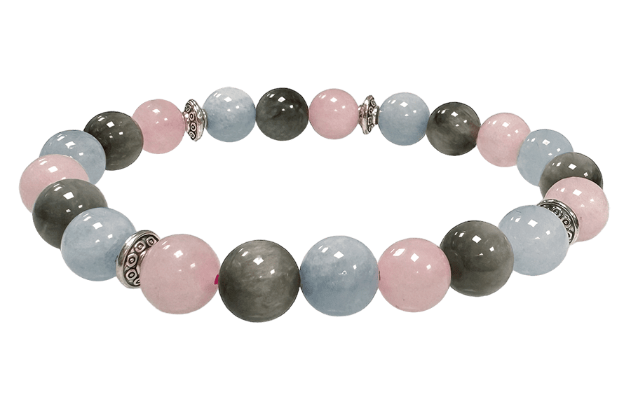 Bracelet Aigue Marine, Quartz rose, Oeil de Faucon & Charms A perles 8mm