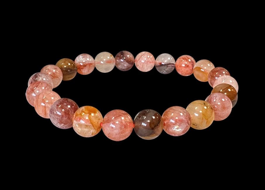 Bracelet Quartz Hematoide Multicolore A perles 9mm