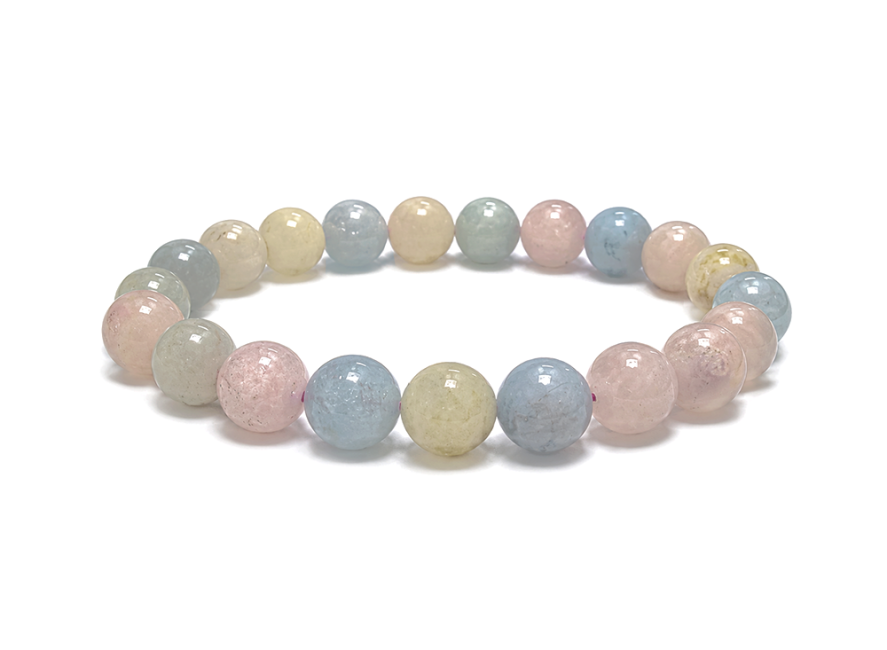 Bracelet Béryls Aigue-Marine et Morganite A Perles 10 mm