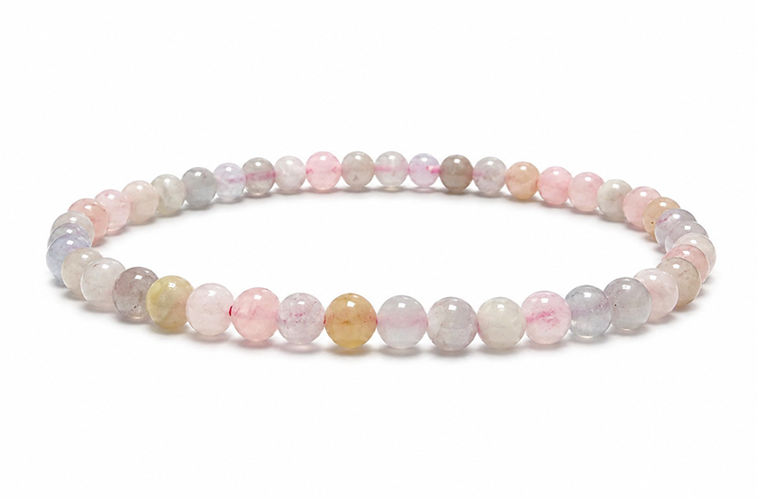Bracelet Béryls Aigue-Marine & Morganite A+ perles 4mm chez Arabesk