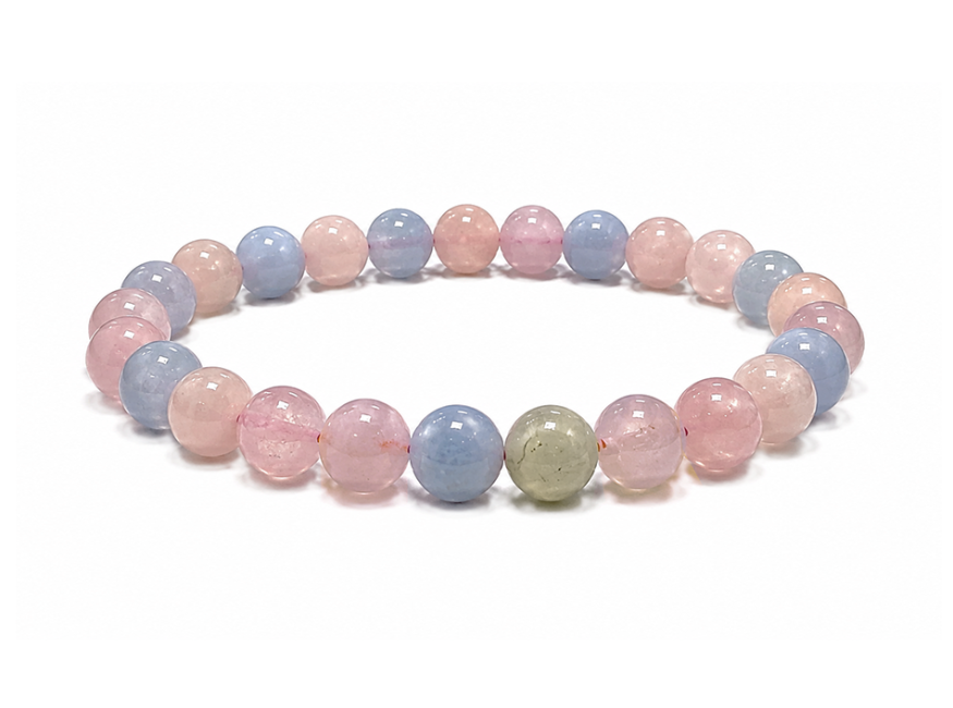 Bracelet Béryls Aigue-Marine et Morganite A Perles 6-7 mm