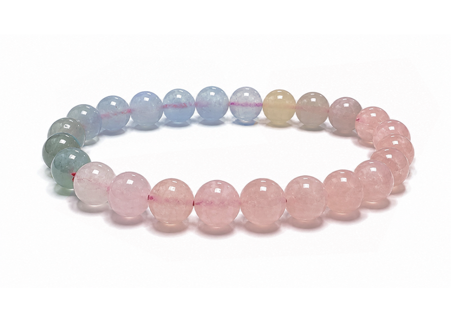 Bracelet Béryls Aigue-Marine & Morganite AAA Perles 8 mm